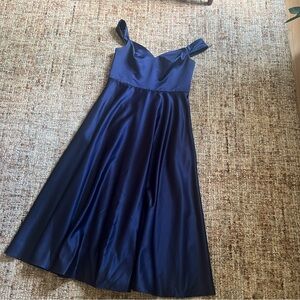 David's Bridal Marine Satin - Off-Shoulder Satin A-Line Dress - STYLE# F20134